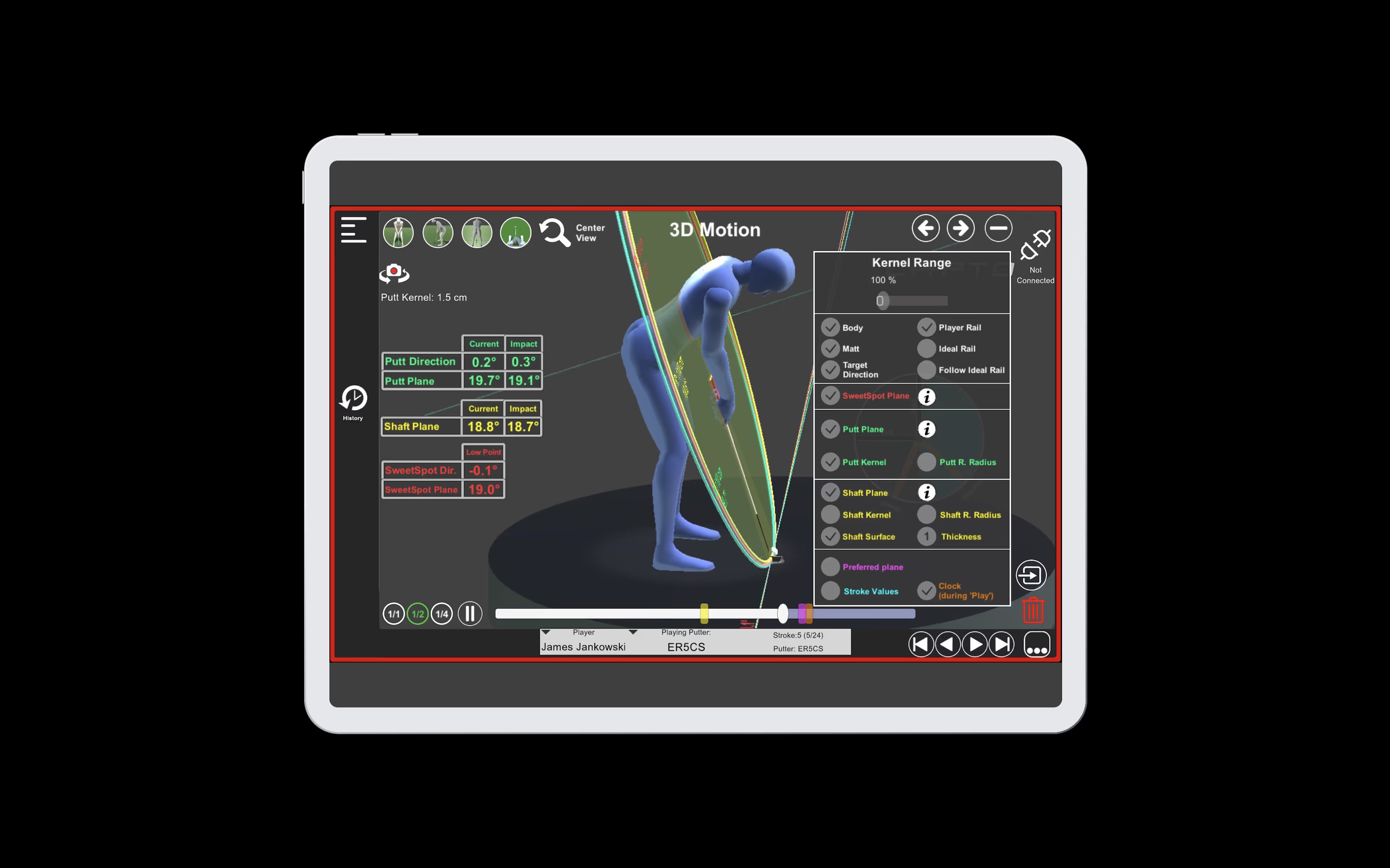 Capto app 3D metrics display on a tablet device