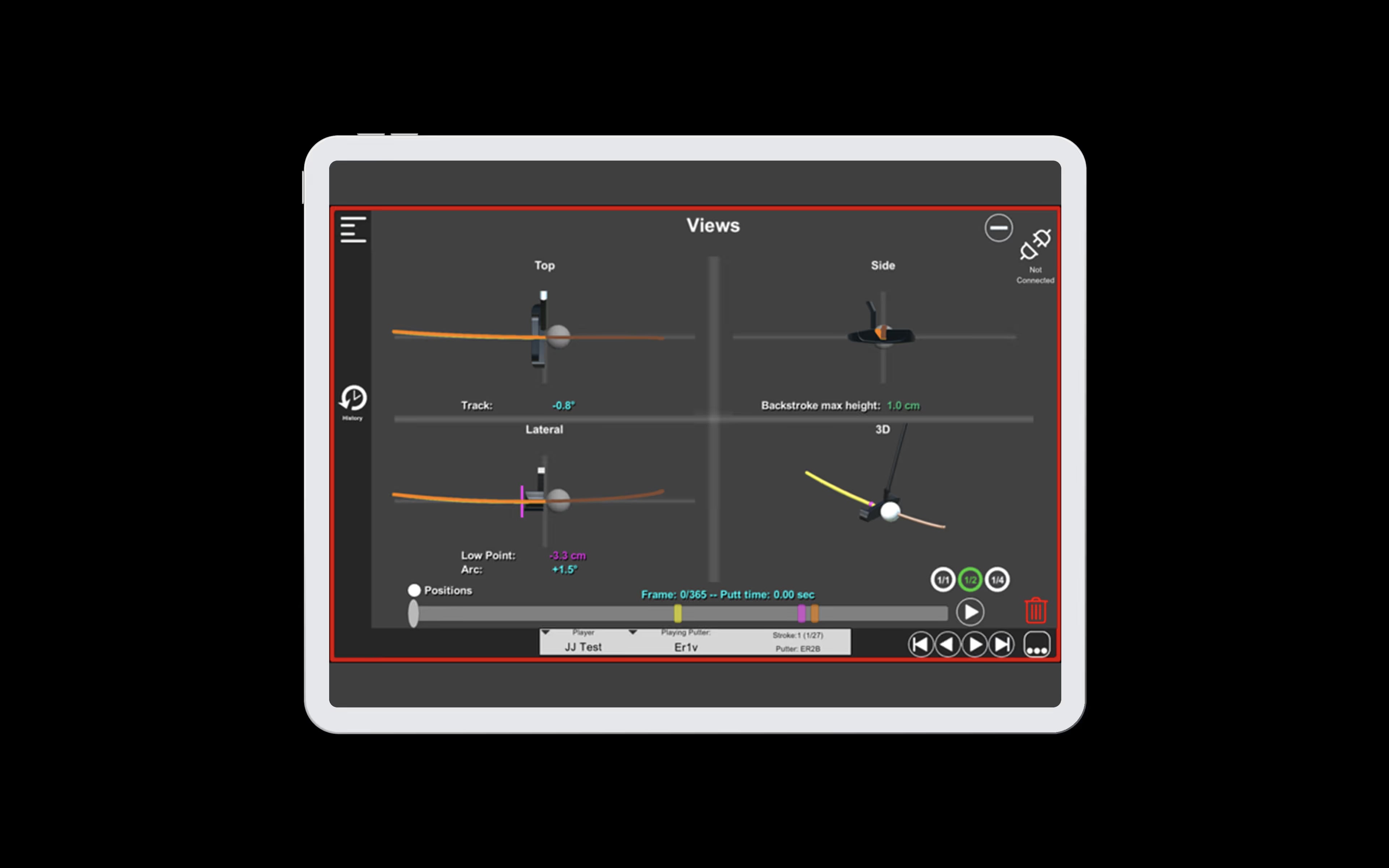 Capto app stroke metrics display on a tablet device