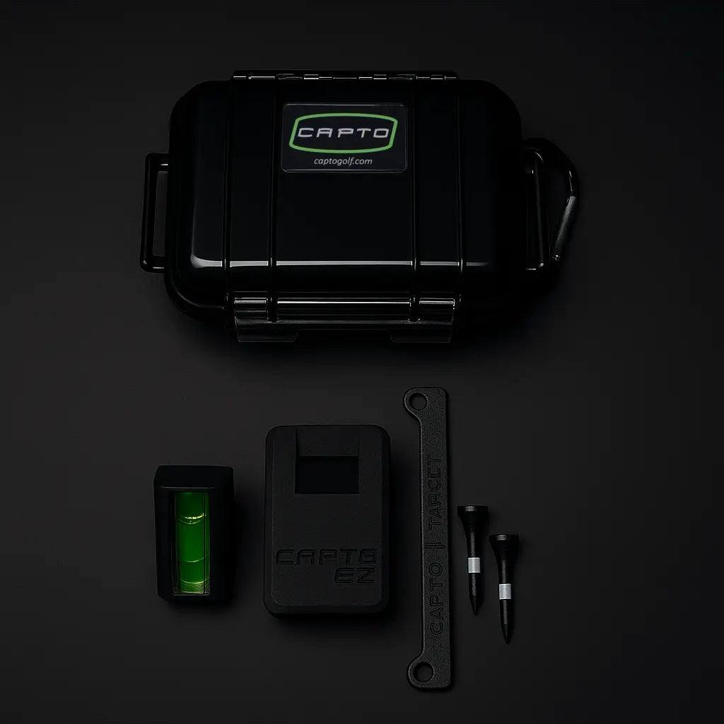 Capto EZ Standard - unpacked box, showing the Capto EZ, Target, Set up Components and the travel case.